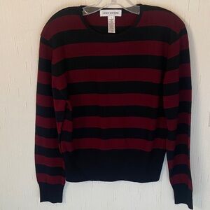 Jones New York Black and Red Striped Pullover